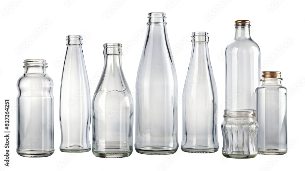 Empty bottles rests on its side, casting a faint reflection on a clean, white background Empty bottles rests on its side, casting a faint reflection on a clean, white background
