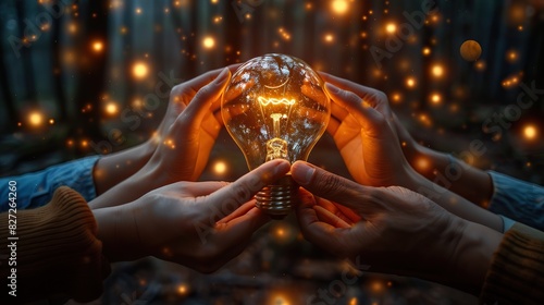 A conceptual artwork of hands forming a lightbulb  symbolizing collaborative innovation.