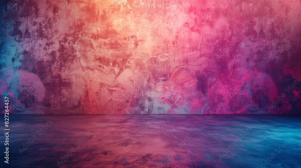 Fototapeta premium Create a seamless loop animation of a glowing pink and blue neon light shining on a rough concrete wall. The light should be pulsating and the camera should be slowly zooming in.