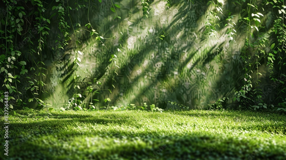 Obraz premium A lush green jungle with overgrown plants and moss-covered rocks