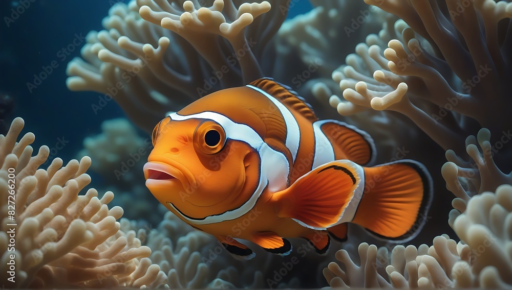 Clown fish swimming in Coral reef park Clown fish swimming in Coral reef park