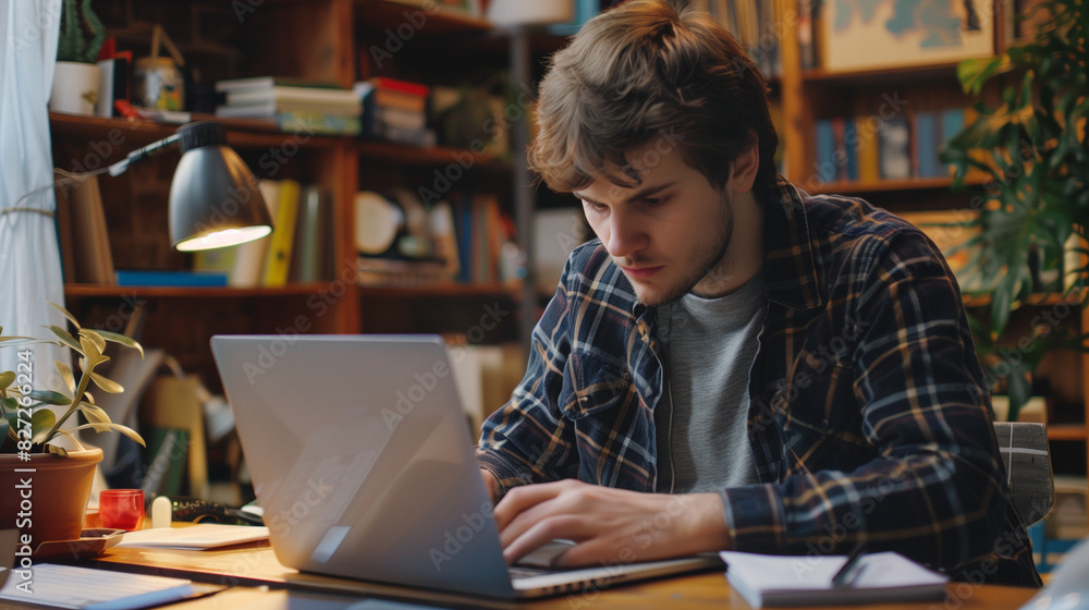 Focused Young Professional: Creative Home Office Setup Focused Young Professional: Creative Home Office Setup