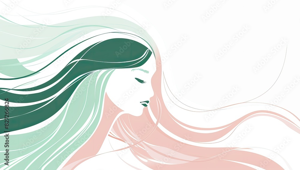Elegant Line Art Portrait of a Woman with Flowing Hair Elegant Line Art Portrait of a Woman with Flowing Hair