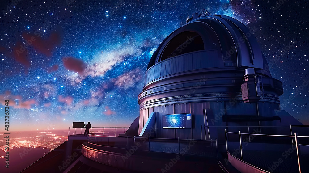The telescope is surrounded by a railing The telescope is surrounded by a railing