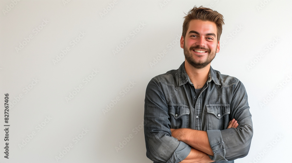 Confident and Friendly Man with Crossed Arms in White Background Confident and Friendly Man with Crossed Arms in White Background