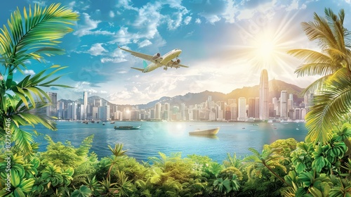 Ecofriendly travel illustrations  promoting Prioritize Our Planet focus on  sustainable travel  realistic  Composite  Travel agency backdrop
