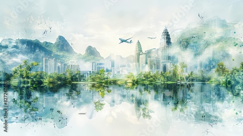 Ecofriendly travel illustrations, promoting Prioritize Our Planet focus on, sustainable travel, realistic, Composite, Travel agency backdrop photo