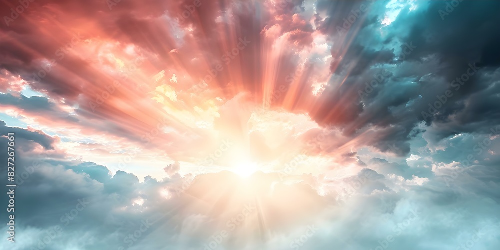 The Beauty and Power of Nature: Sunlight Breaking Through Dramatic Clouds. Concept Nature Photography, Sunlight, Dramatic Clouds, Beauty of Nature, Outdoor Scenes The Beauty and Power of Nature: Sunlight Breaking Through Dramatic Clouds. Concept Nature Photography, Sunlight, Dramatic Clouds, Beauty of Nature, Outdoor Scenes