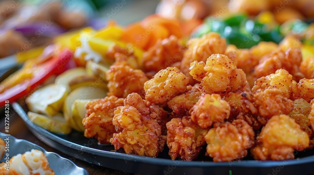 Close-up of crunchy fried vegetables and fruits, a tempting and nutritious treat for any occasion Close-up of crunchy fried vegetables and fruits, a tempting and nutritious treat for any occasion