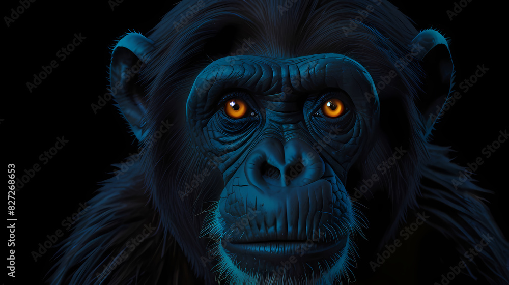 Background With Chimpanzee Face with neon lighting vibes Background With Chimpanzee Face with neon lighting vibes