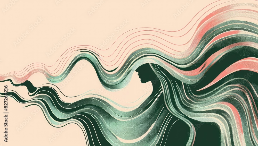 Fototapeta premium Serene Female Profile with Colorful Flowing Hair
