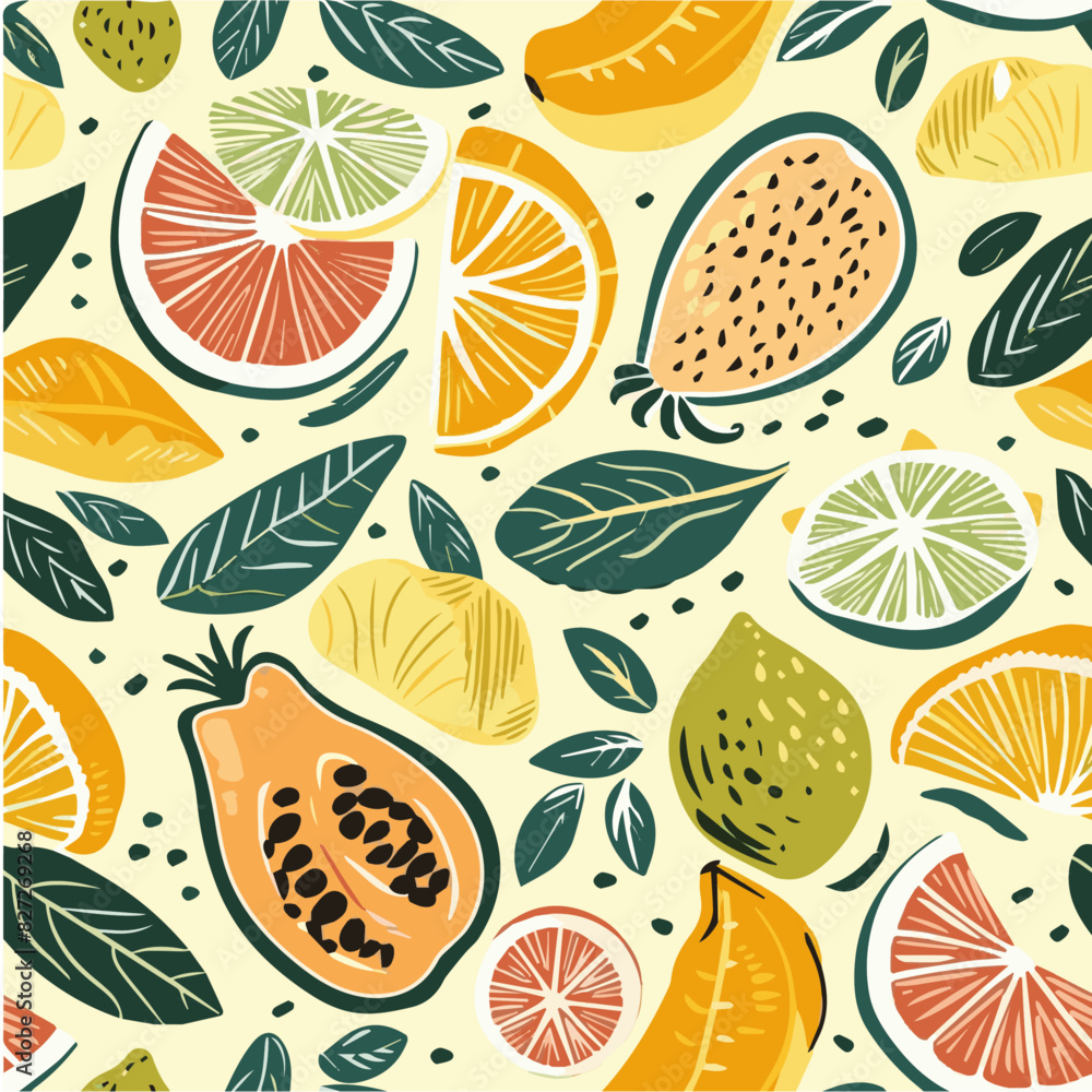 Illustration of Tropical Fruit Seamless Pattern Illustration of Tropical Fruit Seamless Pattern