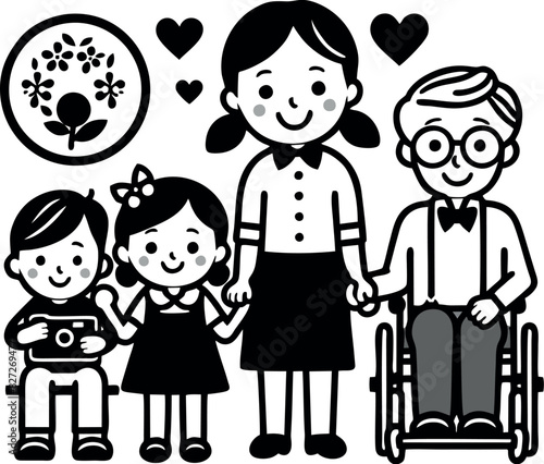 black and white illustration of grandfather