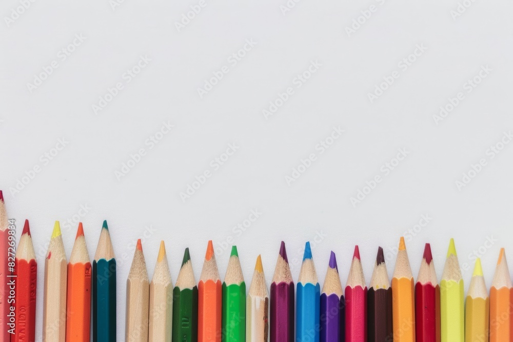 Crayons are arranged perfectly on a clean, white surface. This creates a composition that looks beautiful and orderly. Crayons are arranged perfectly on a clean, white surface. This creates a composition that looks beautiful and orderly.