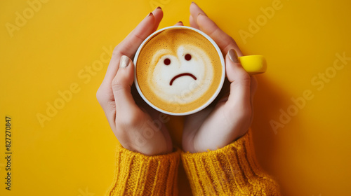 Person holding coffee cup with smiley face