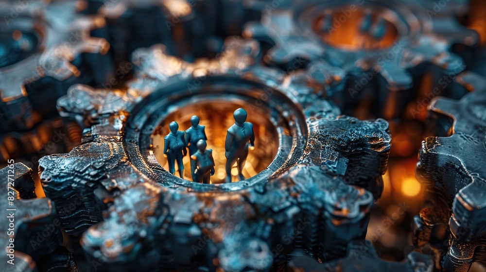 An abstract depiction of gears with people inside, symbolizing the integration of human resources in business. An abstract depiction of gears with people inside, symbolizing the integration of human resources in business.
