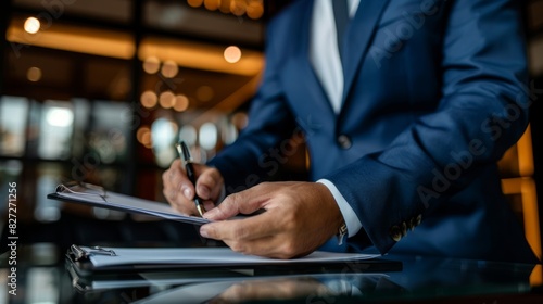 The man signing a document