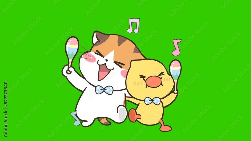 Animated Cat and Duck Dancing Together on Green Screen Animated Cat and Duck Dancing Together on Green Screen