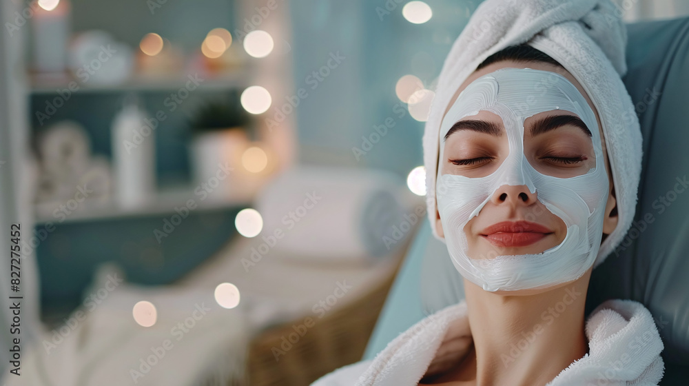Young beautiful woman in a cosmetology mask relaxing in a spa salon Young beautiful woman in a cosmetology mask relaxing in a spa salon