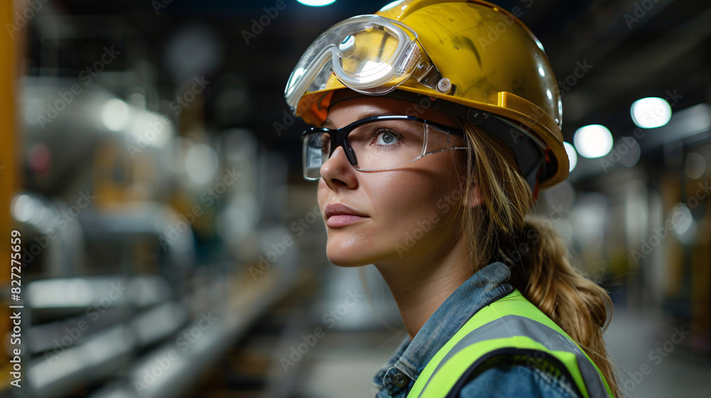 Female engineer presenting a project plan at a factory site Female engineer presenting a project plan at a factory site