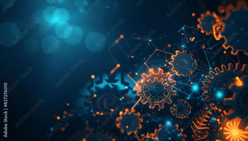 Abstract digital background with gears and glowing connections Abstract digital background with gears and glowing connections