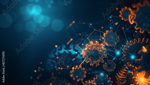 Abstract digital background with gears and glowing connections