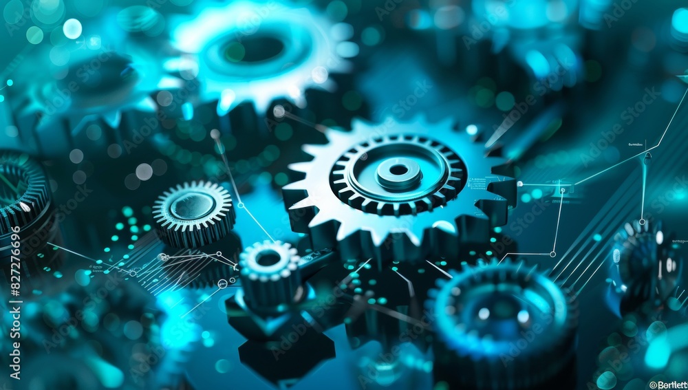 Abstract digital background with gears and glowing connections Abstract digital background with gears and glowing connections