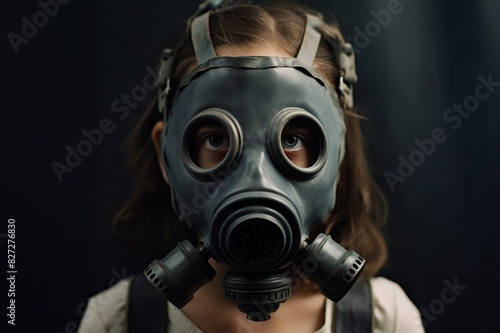 surprised girl in gasmask
