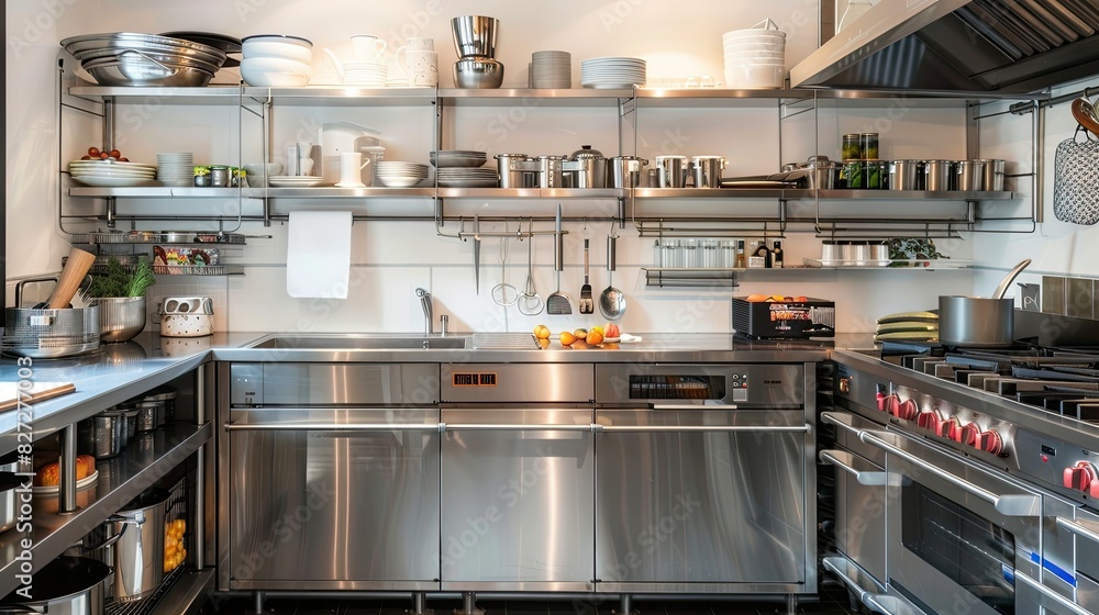 custom made wallpaper toronto digitalStylish stainless steel shelving units in the kitchen, optimizing storage space and promoting a tidy cooking area