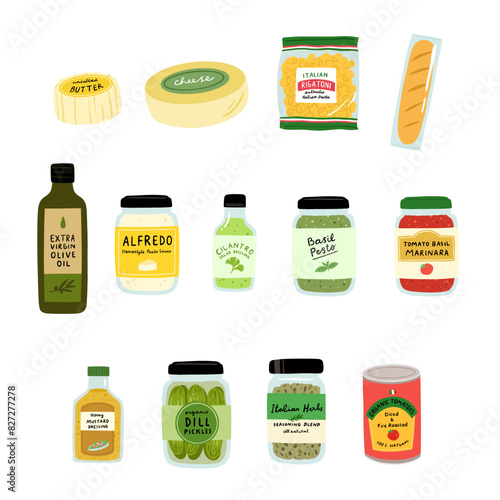 Italian Food Ingredients Grocery Illustration Set