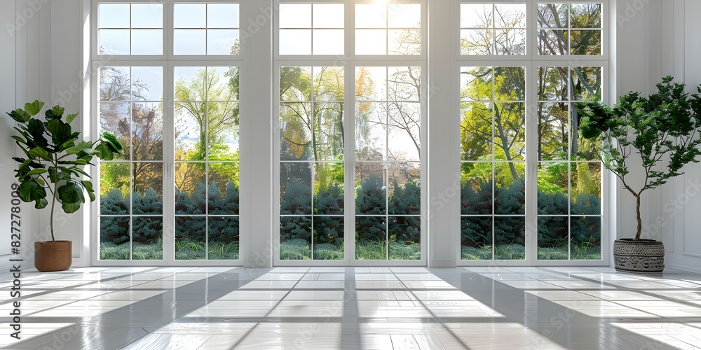 Fotografie Spacious room with ample natural light and space for text