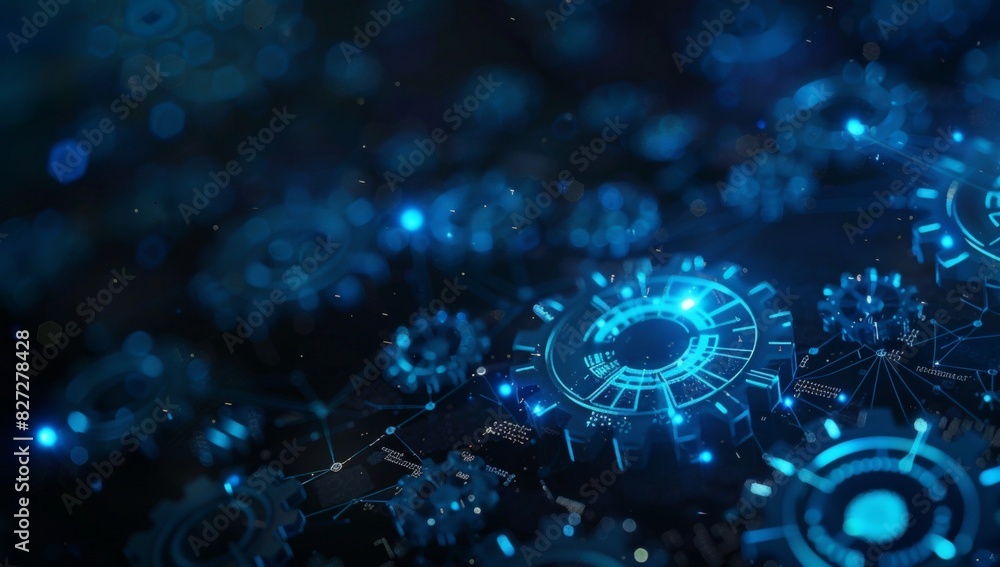 Obraz premium Abstract digital background with gears and glowing connections