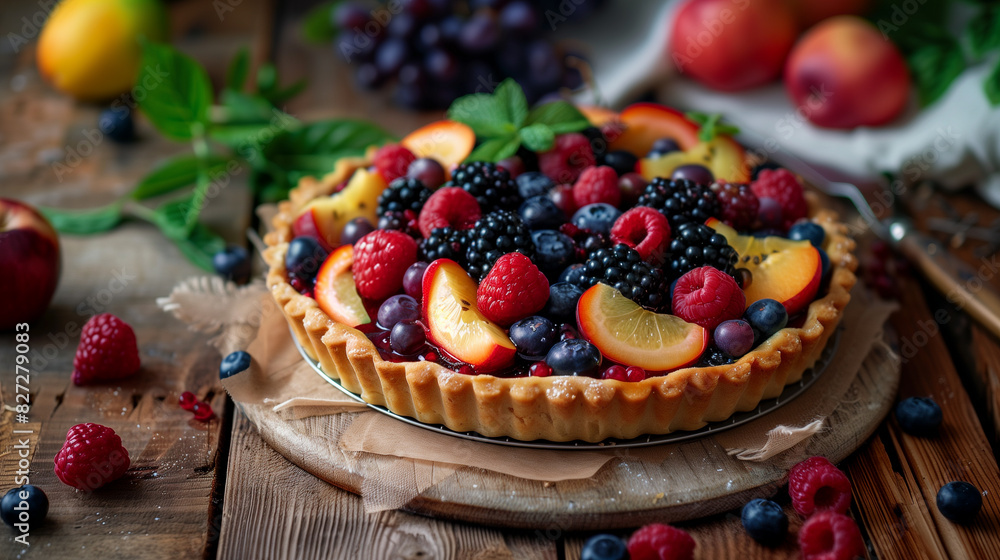 Fruit Tart with Fresh Berries and Peaches Fruit Tart with Fresh Berries and Peaches