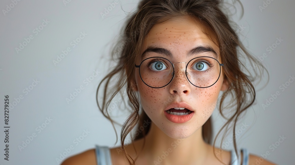 young business woman over isolated white background with surprise facial expression copy space young business woman over isolated white background with surprise facial expression copy space
