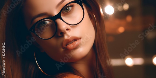 Close-up portrait of young woman with glasses