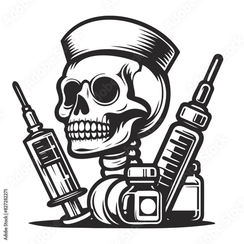 skull wearing nurse's hat line art.