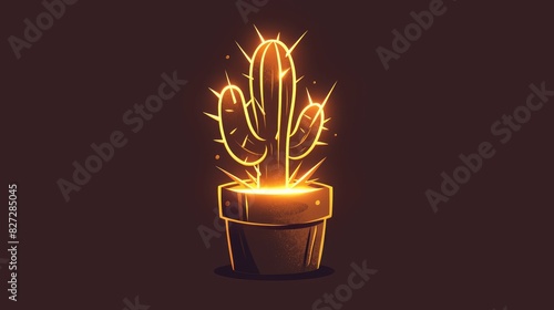 A minimalistic and striking representation of a cactus in a desert setting depicted as a sleek gold icon against a dark backdrop This 2d illustration captures the essence of this symbol effo photo