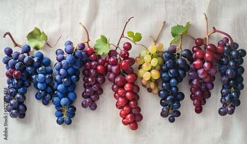 A composition of vibrant grapes, each one showcasing its plump texture against a clean canvas.