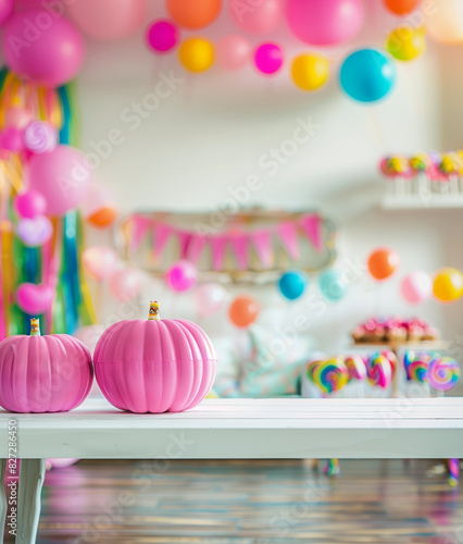 halloween, pumpkins, decor, table, indoor, pastel, festive, decoration, holiday, season, october, aqua, pink, white, glow, cozy, kawaii, goth, pretty, charming, fairy, lights, pod, mockup, background,