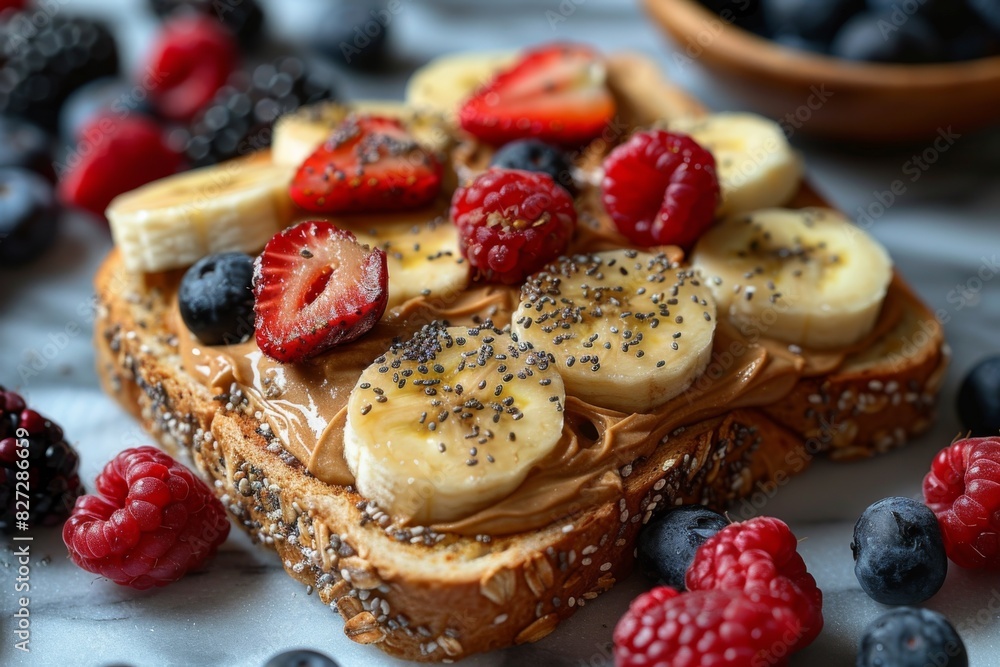 Delicious Multi-Grain Toast with Almond Butter, Bananas, and Berries