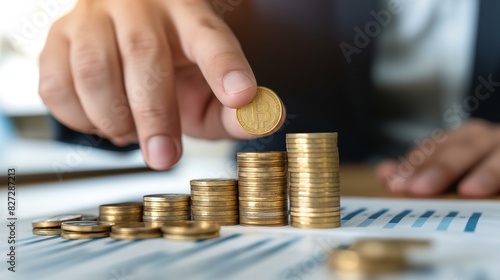 Businessman Stacking Coins Demonstrating Growth in Financial Investments