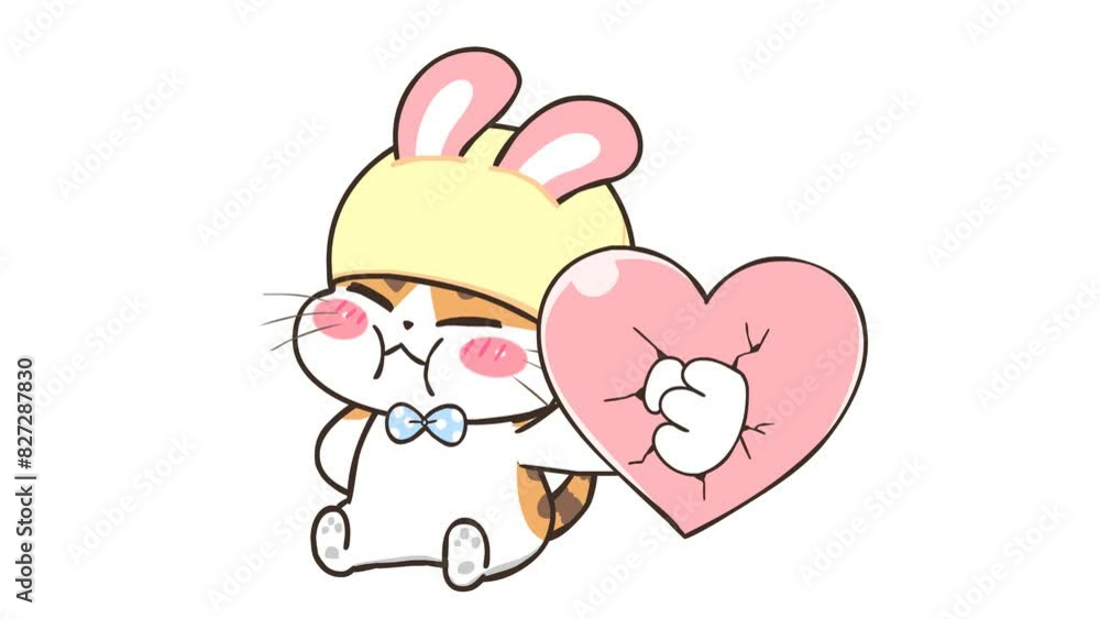 Animated Little Cat Destroying Heart - White Background Animated Little Cat Destroying Heart - White Background