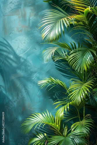 Exotic potted palm in botanical setting  lush green foliage under sunlight  evoking tropical beauty.