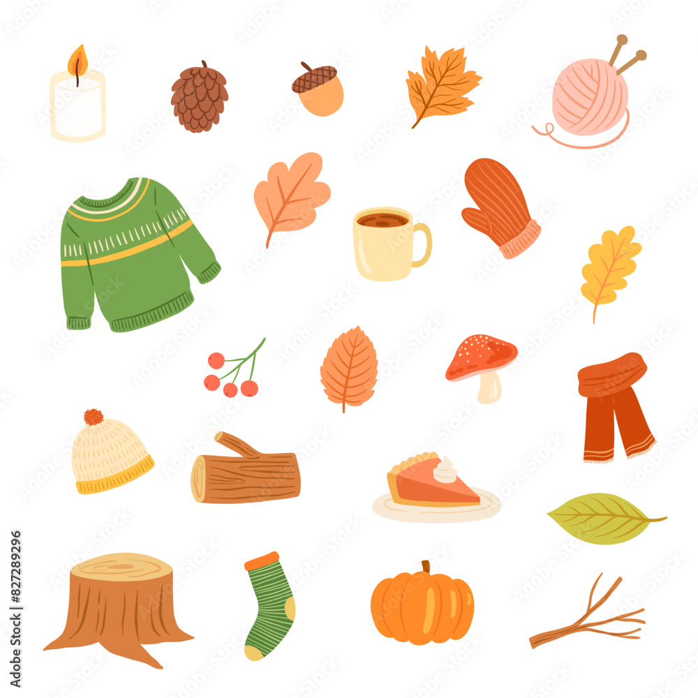 Autumn Related Objects Illustration Set