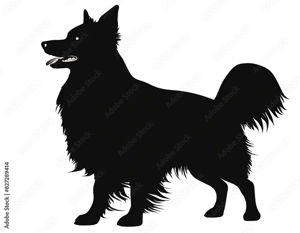 schwarze Silhouette Kontrast Hund auf vier beinen isoliert auf weißen Hintergrund, Freisteller 