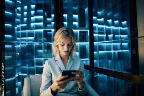 businesswoman networking using her smartphone