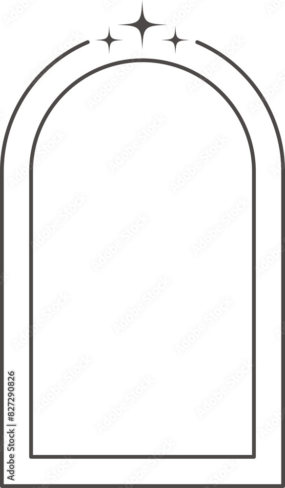Outline frame with stars. Aesthetic border element. Minimal graphic arch shape. Y2k modern simple abstract figure with sparkles. Trendy geometric window Outline frame with stars. Aesthetic border element. Minimal graphic arch shape. Y2k modern simple abstract figure with sparkles. Trendy geometric window