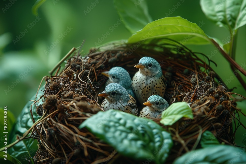 delicate baby grey black birds rest in their nest, embodying the beauty and vulnerability of new life in nature's embrace. delicate baby grey black birds rest in their nest, embodying the beauty and vulnerability of new life in nature's embrace.