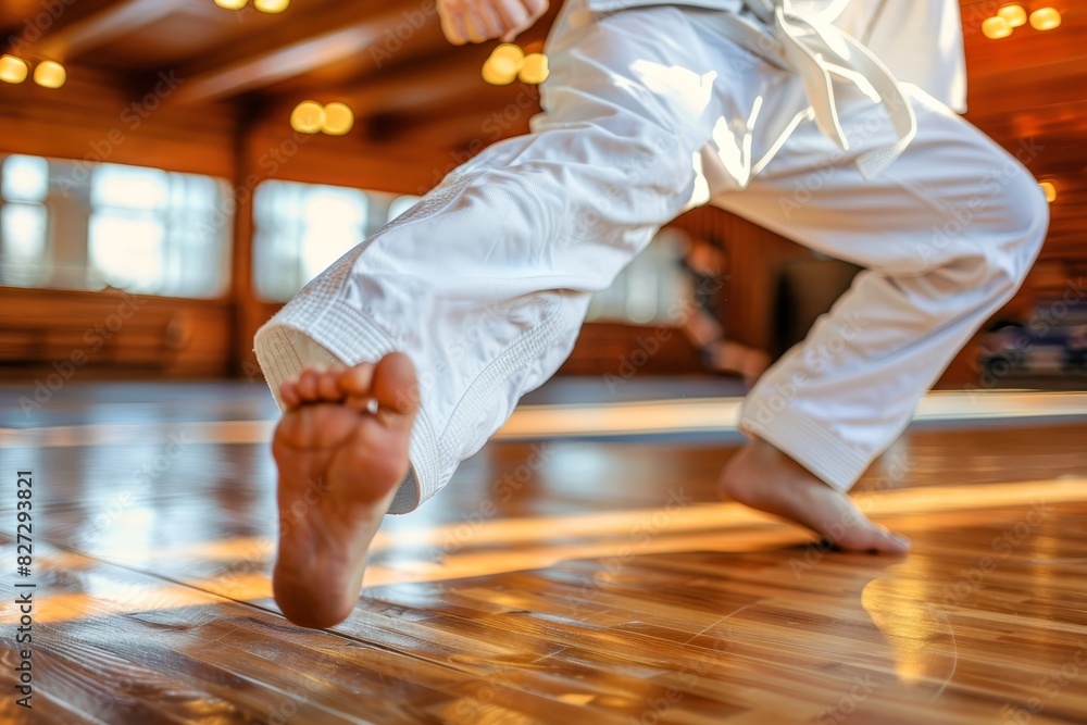 Martial artist s strong stance exemplifying balance and control, olympic sport concept Martial artist s strong stance exemplifying balance and control, olympic sport concept