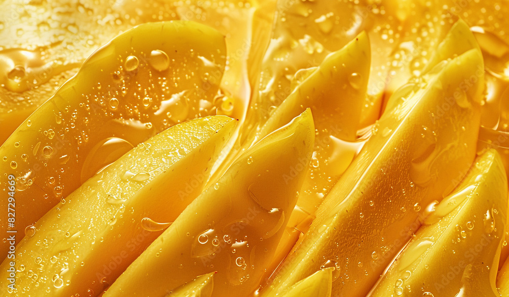 Ripe slices of mango gracefully floating, their golden hues and velvety texture inviting you to savor the tropical sweetness captured in every slice. Ripe slices of mango gracefully floating, their golden hues and velvety texture inviting you to savor the tropical sweetness captured in every slice.